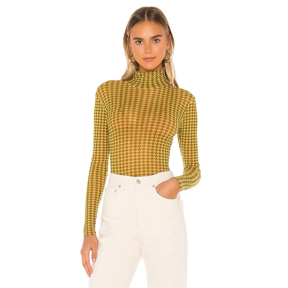 NWT Only Hearts Houndstooth Tulle Sheer Turtleneck Long Sleeve Bodysuit Small